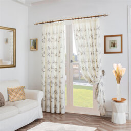 Zapata Leaf Embroidered Voile Curtains Pencil Pleat Pair