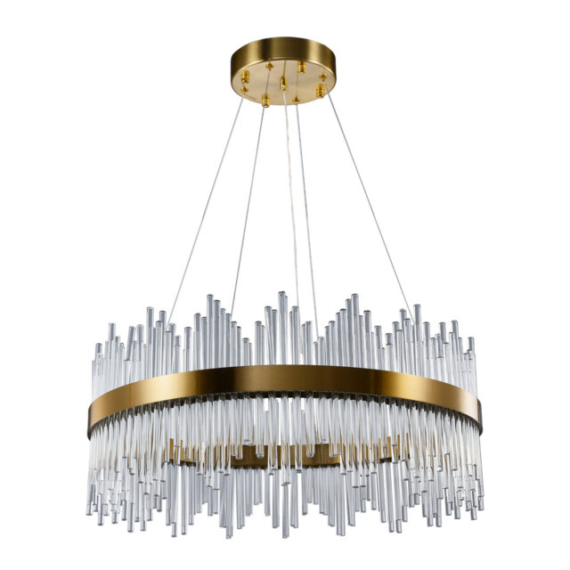 Badiu 1 -  MOSSODOR Luxury Modern Gold Crystal Chandelier with Circular Raindrop Design, Elegant Chrome Flush Mount LED Pendant Light for Living Room,