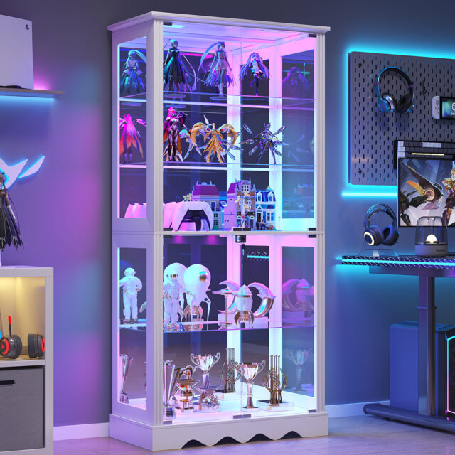 Dekara 5-Tier Glass Display Cabinet with Lock, Display Cabinet with Human Sensor Function and Color RGB Lights
