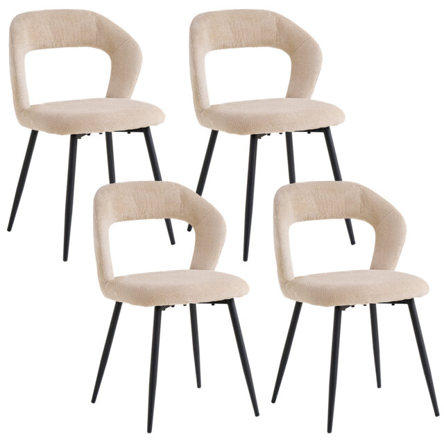 49cm H Linen Fabric Dining Chair, Open Cutout Backrest Upholstered Chair with Black Metal Leg