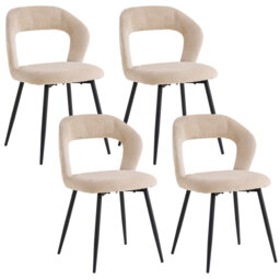 49cm H Linen Fabric Dining Chair, Open Cutout Backrest Upholstered Chair with Black Metal Leg