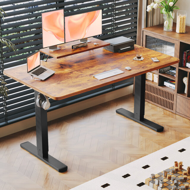 T-Shape Electric Standing Desk With Monitor Stand Memory Smart Pannel Home Office Desk