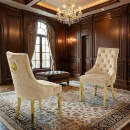 Velvet Dining Chairs Set Of 2 Gold Lion Knocker