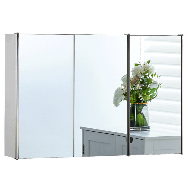 Carthage Bathroom Triple 680mm x 450mm Surface Mount Mirror Cabinet (No Assembly Required)