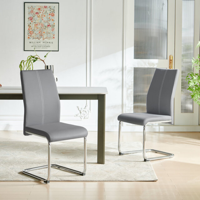 Modern Faux Leather Dining Chair with Chrome Cantilever Base, Set of 2