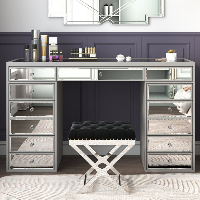 Ninian Vanity Dressing Table with 13-Drawers Glass top 130cm Wide
