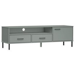 TV Cabinet with Metal Legs Solid Wood Pine