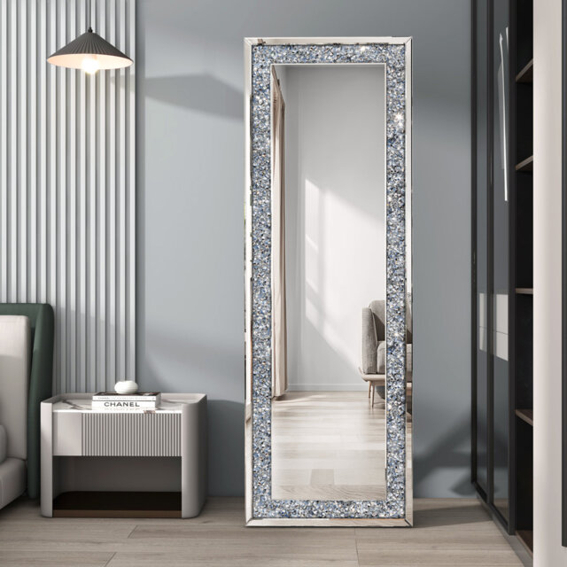 Shyfoy 55x160cm Full Length Mirror Silver Dressing Mirror Glass Flat Mirror Free Standing