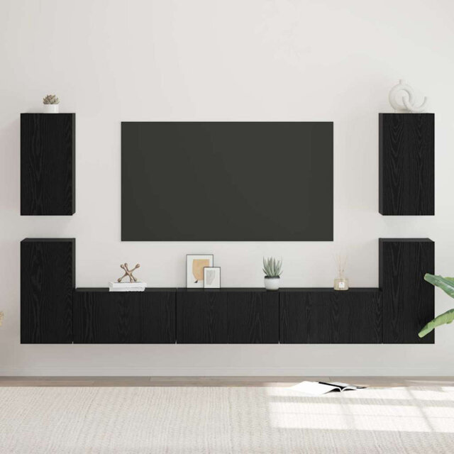 TV Cabinet Set 7 Pcs Black Oak 60 X 30 X 30 Cm Engineered Wood