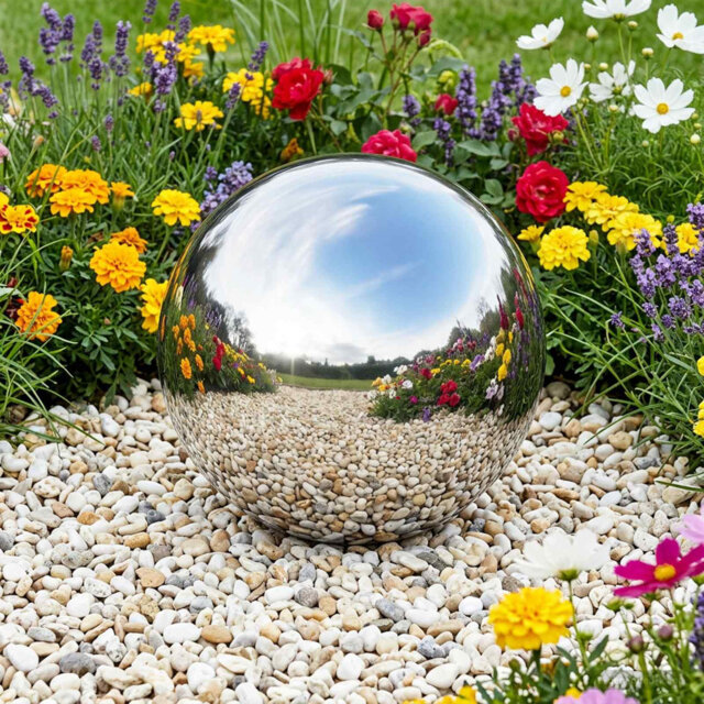 Gazing Ball Silver Stainless Steel 201 Decorative Ornaments Garden Home