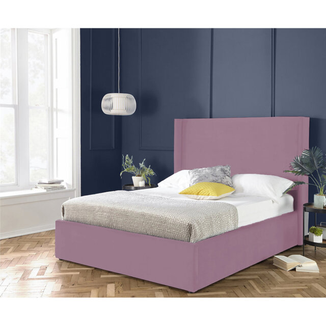 Plain Wing Kailua Upholstered Bed Frame - Plush Velvet Wingback with Sprung Slats