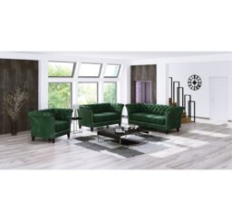 Chesterfield  Sofa Set 3+2+1 Made of Velvet Fabric with Solid Wood Legs