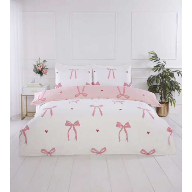 Printed Bows Polyester Floral Duvet Cover Set