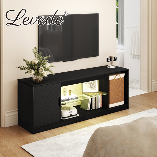 TV Stand Entertainment Unit TV Cabinet Stand Storage with LED 140cm Black