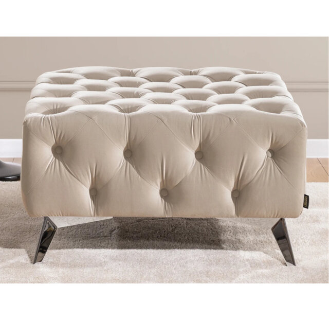 Whitby 80cm Wide Velvet Tufted Square No Pattern Footstool Ottoman