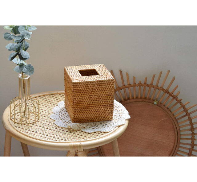 Rattan Square Tissue Box Cover