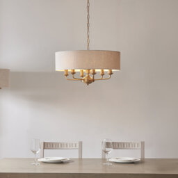 Landover 6-Light Chandelier finished in Vintage Brass and Natural