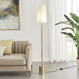 Astral Simple Floor Lamp - Rattan, Brass, Fabric, Sleek Rustic Modern Design