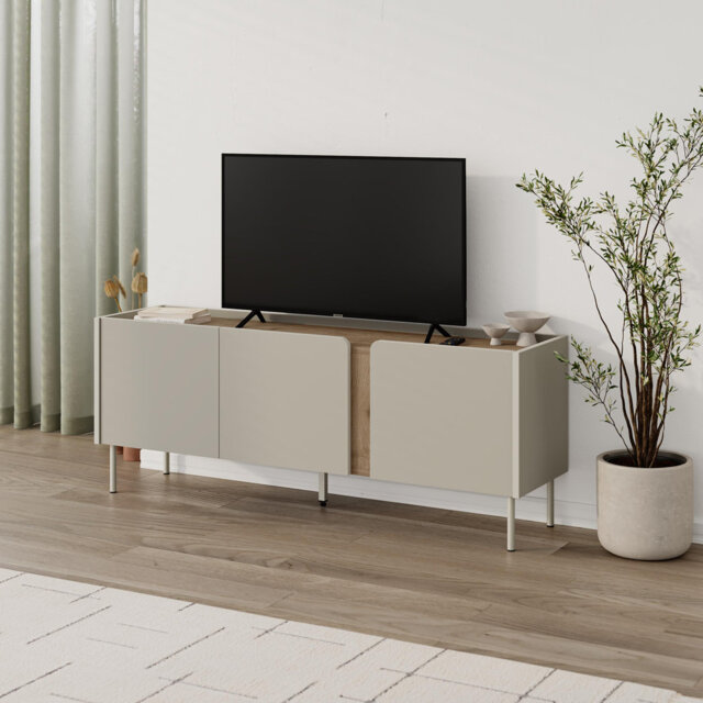 3-door Tv Stand With 5 Internal Shelves, 140cm