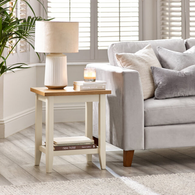 Sodhi Solid Wood Side Table with Shelf - Traditional Farmhouse Cottage End Table