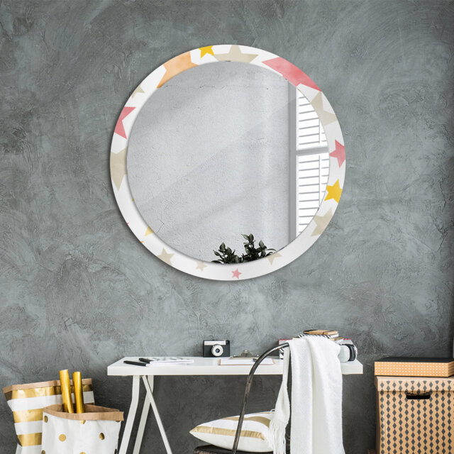 Huldar Round Glass Framed Wall Mounted Accent Mirror in White/Red/Orange