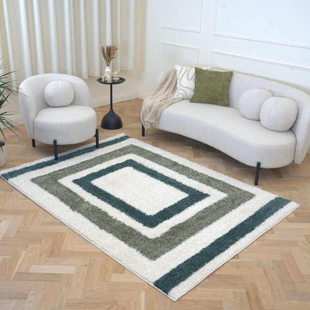 Moodi Modern Shaggy Area Rug Geometric Border Design
