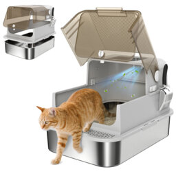 XXL Stainless Steel Cat Litter Tray Enclosed Cat Litter Box Grey
