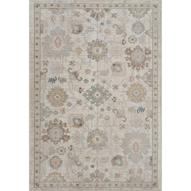Washable Living Room Traditional Lagoon Floral Area Rug – Soft Polypropylene Weaving, Low Pile, Non Slip Cotton Backing for Elegant Indoor Spaces, Bei