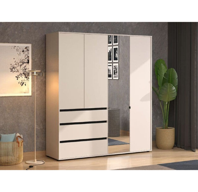 Kyoto Cashmere 3 Door 3 Drawer Mirrored Wardrobe