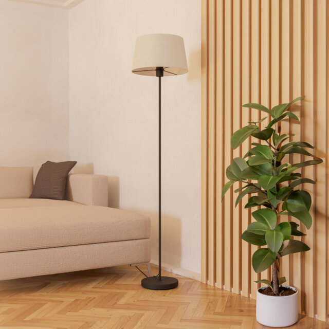 Febres White Fabric & Black Steel Traditional Floor Lamp
