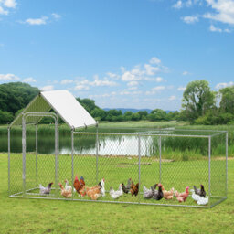 Heavy Duty Walk-In Metal Chicken Coop - Large Outdoor Poultry Cage with Waterproof & UV-Resistant Cover, Secure Lockable Door, Ideal for Ducks, Rabbit