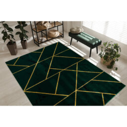 Exclusive rug, glamorous, stylish, geometric, marble bottle green / gold