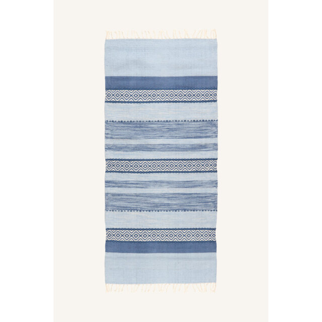 Puck Åby Flatweave Cotton White/Blue Rug
