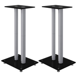 Speaker Stands 2Pcs Black&Silver Tempered Glass 2 Pillars Design