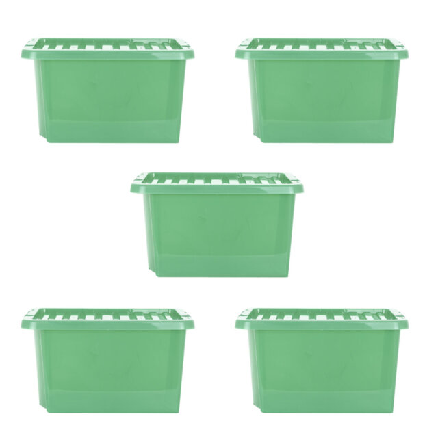 Wham Crystal 28L Plastic Storage Box Pack of 5 Tint Leprechaun green