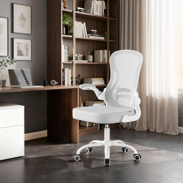 Ergonomic Office Chair, Mesh Swivel Desk Chair With Lumbar Support, Rocking Function, Flip-Up Armrests, For Office, Bedroom, Dove Grey
