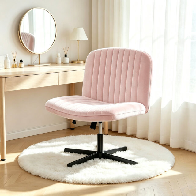 Armless Wide Desk Chair, Velvet Office Chair with Adjustable Height