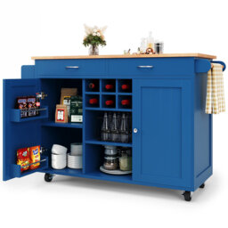 Mobile Kitchen Island With Wood Grain Top And Storage Space
