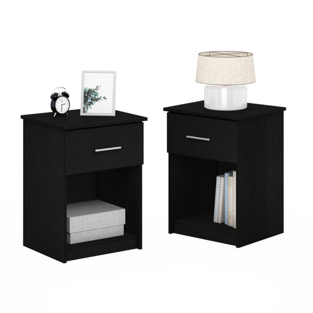 TIDUR Night Stand , Set of 2 Nightstand, End Table, Side Table, with Drawer and Open Shelf, for Bedroom, Living Room, Dark Americano