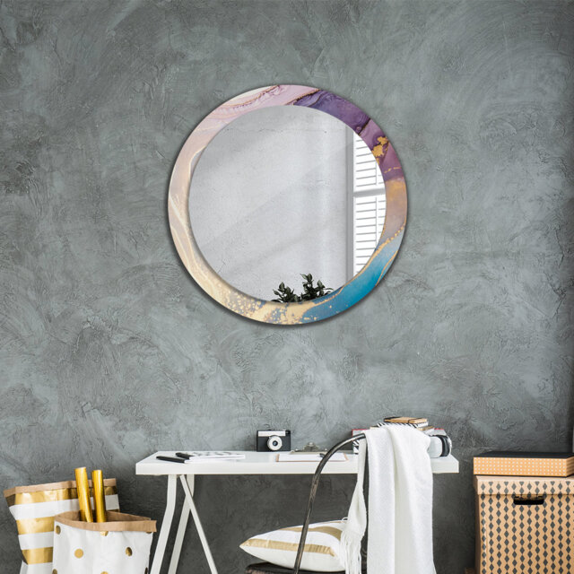 Huldar Round Glass Framed Wall Mounted Accent Mirror in Yellow/Blue/Purple
