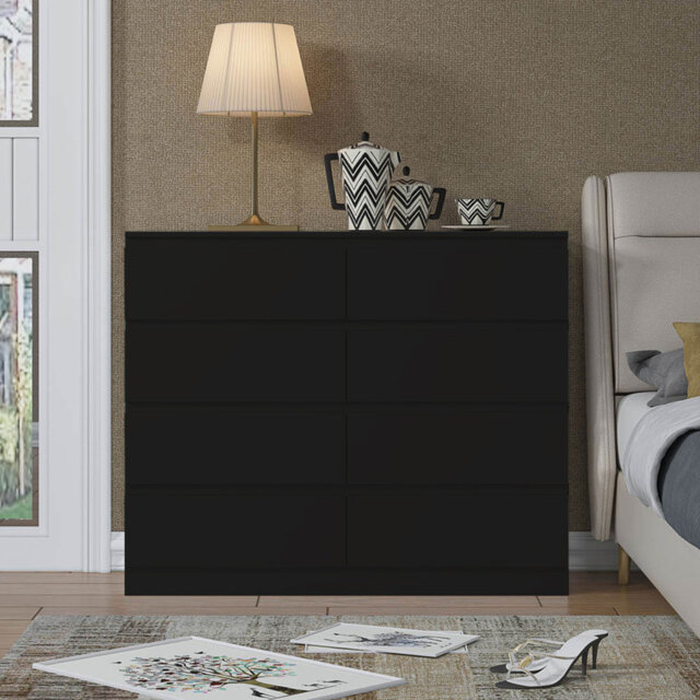 Carlton 8 Drawer Chest Of Drawers: 110cm Wide. 4 + 4 Configuration. Matt Finish. Scratch Resistant. Modern No Handle Design.
