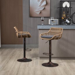 Sala Modern Swivel Wicker Bar Stools with Linen Cushions