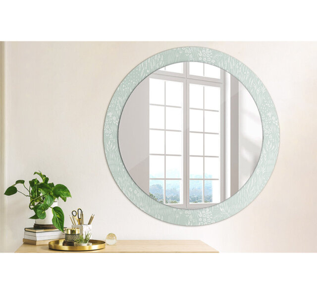 Huldar Round Glass Framed Wall Mounted Accent Mirror in Grey/White
