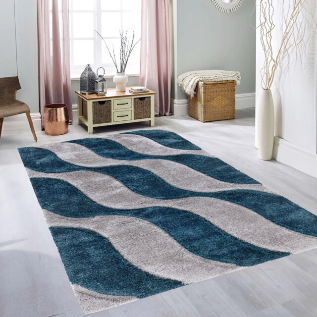 Adreena Geometric Machine Tufted Emerald Area Rug