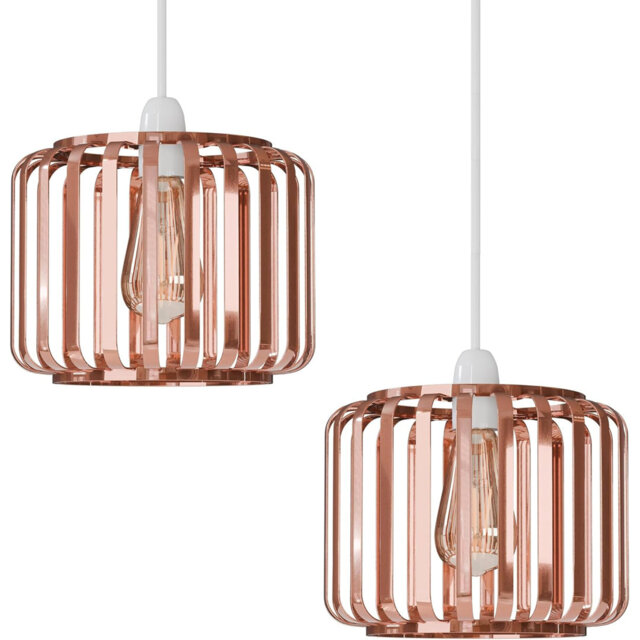 Pack of 02 Metal Wire Cage Ceiling Light Shade Easy Fit Lamp Shade, Ceiling Hanging Indoor Pendant Light Lampshade for Living Room, Bedroom, Restarura