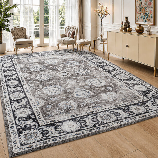Soft Cashmere Feel Area Rug – Non Slip Low Pile Living Room & Bedroom Carpet, Machine Washable