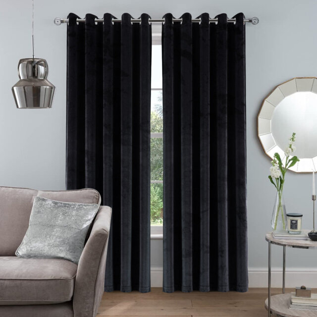 Safia 100% Crushed Velvet Eyelet Sheer Window Curtains