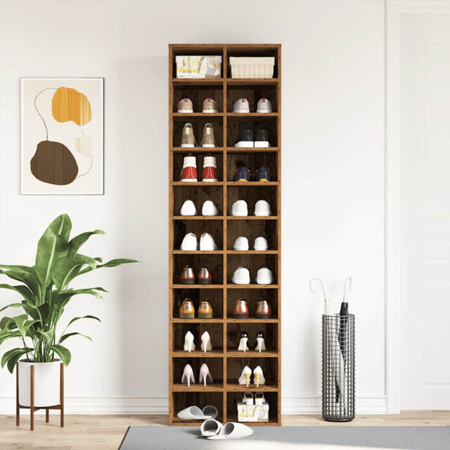 Shoe Cabinet Old Wood 54X34x183 Cm Engineered Wood