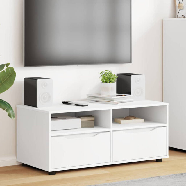 TV Cabinet High Gloss White 100 X 48 X 43 Cm Engineered Wood