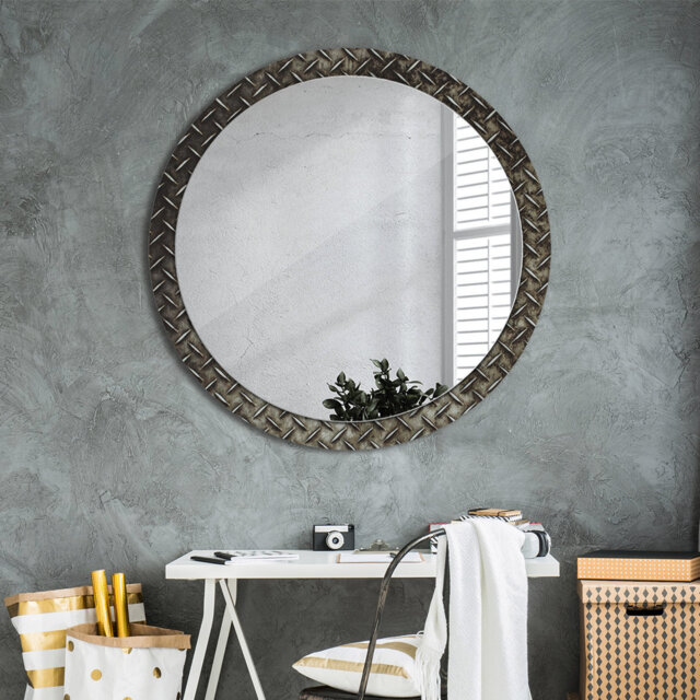 Huldar Round Glass Framed Wall Mounted Accent Mirror in Brown/White